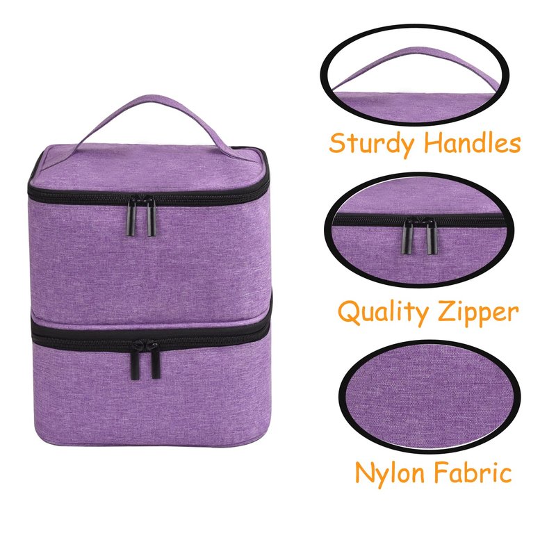 Nail Polish Organizer - Double-Layer Storage for 30 Bottles & Lamp | Portable Purple Travel Case with Handle