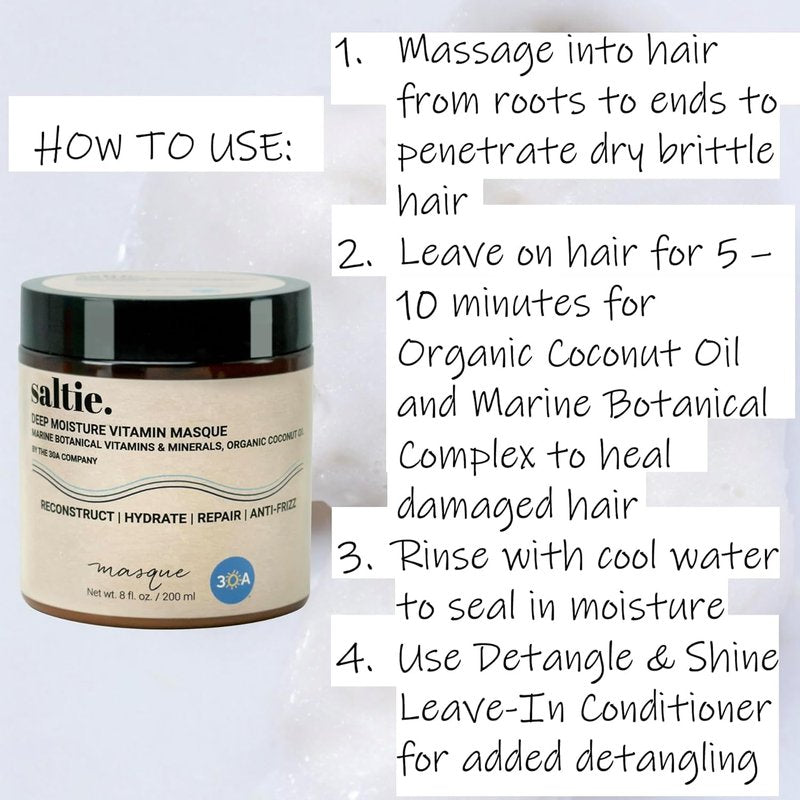 Deep Conditioning Moisture Vitamin Hair Mask with Organic Coconut Oil - Restores Dry Damaged - Repairs damage - reduces frizz - improves scalp circulation - Silicone Free