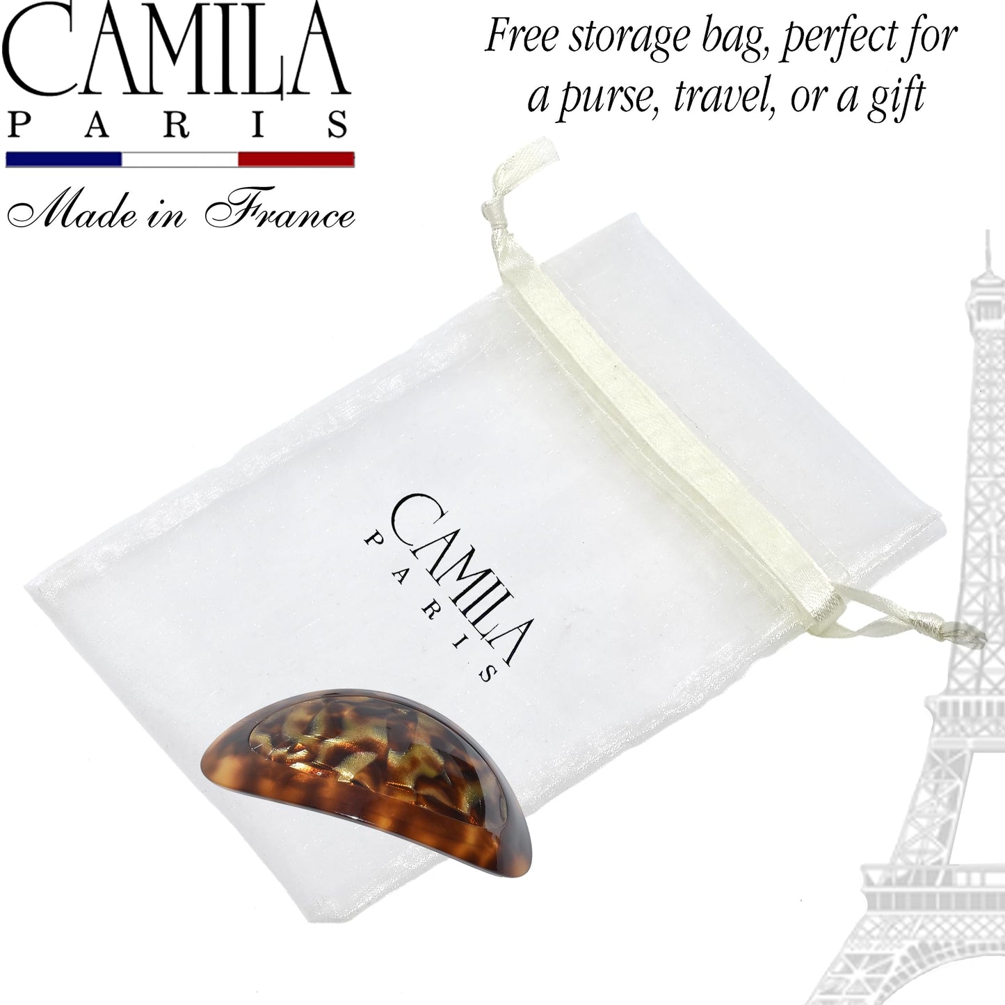 Camila Paris CP3645 French Hair Barrette Clip Oval Brown and Africa, Strong Hold Grip Hair Clips for Women, No Slip Rubberized Metal Closure, Durable Styling Girls Hair Accessories, Made in France