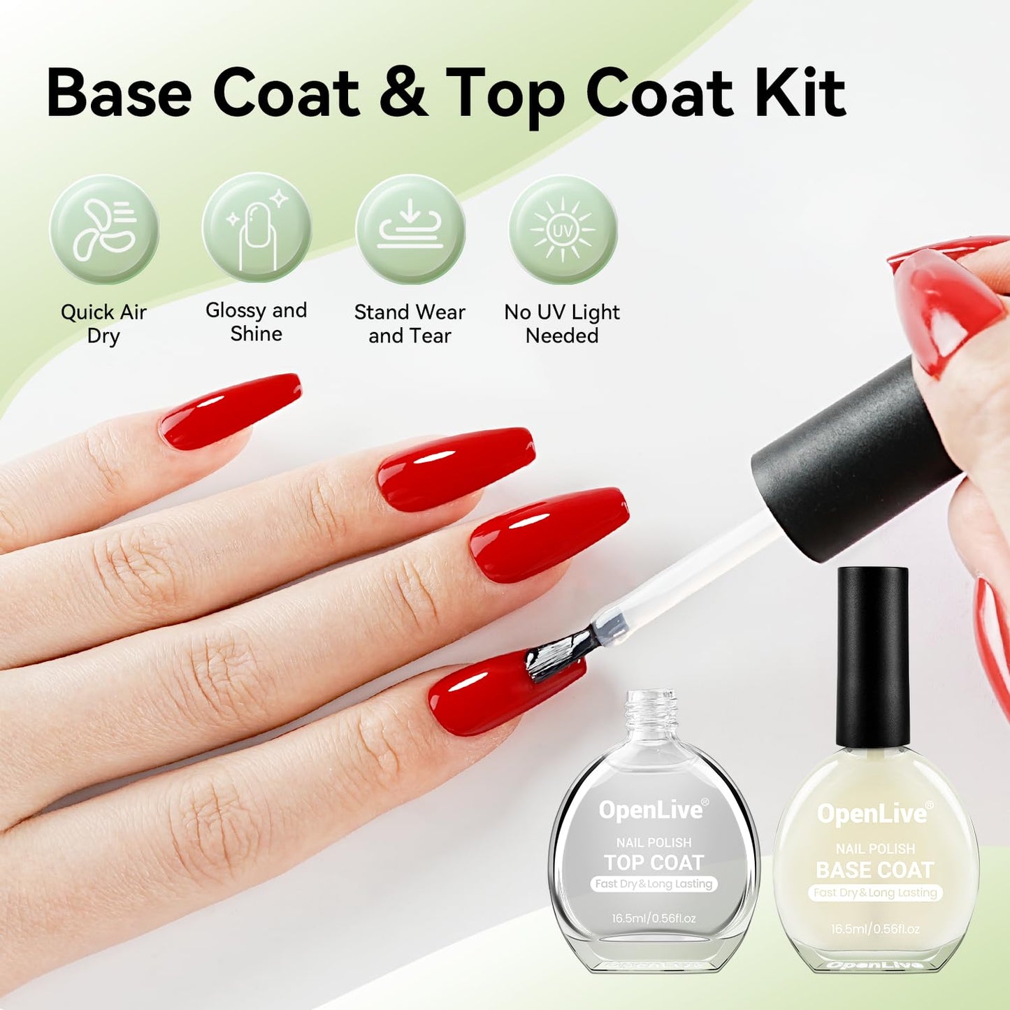 Quick Dry Nail Polish Set - Base & Top Coat, High-Gloss Finish | 16.5ml for DIY Nail Art