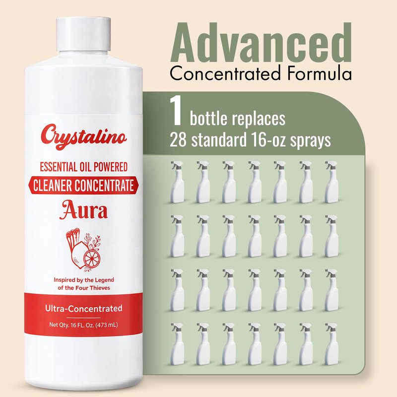 Crystalino Aura Natural Cleaner Concentrate – Inspired by the legend of the Four Thieves Essential Oils, 16oz