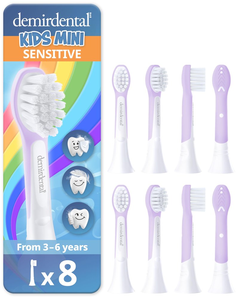 demirdental Kids Mini Toothbrush Heads Compatible with Philips Sonicare Compact Kids Toothbrush Heads - Replacement Heads Sensitive - Brush Heads from Ages 3 to 6 - Lilac - Replaces HX6038-8 Pack