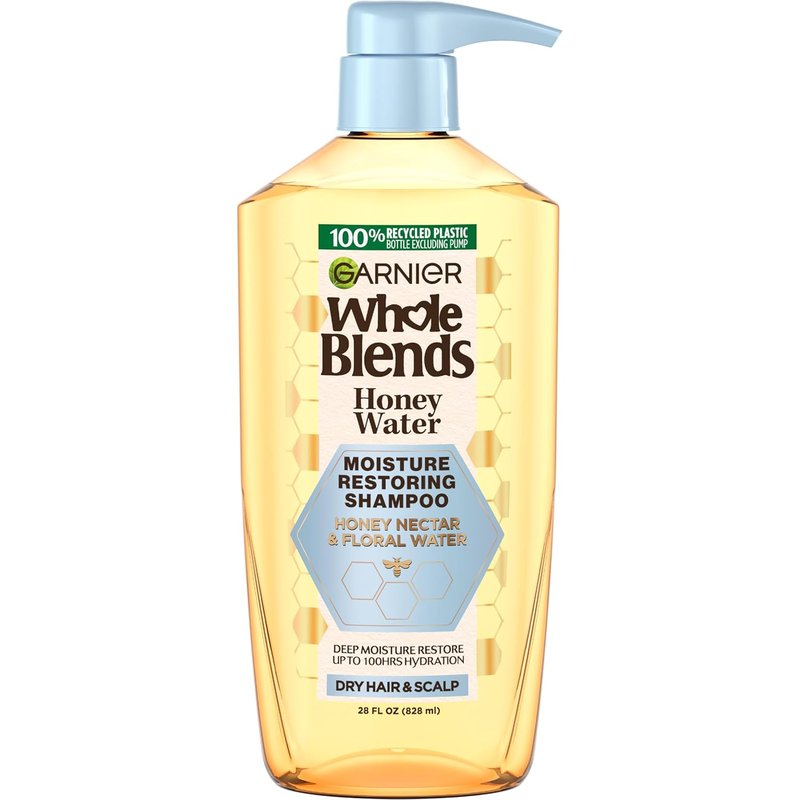 Garnier Whole Blends Honey Water Shampoo - Moisture Restoring Formula for Dry Hair & Scalp | 28 Fl Oz