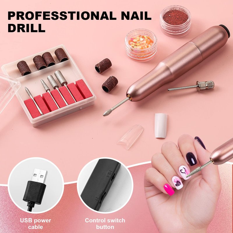 Complete Acrylic Nail Kit with UV LED Light & Drill - All-in-One DIY Manicure Starter Set with 6 Gel Polishes & 36 Glitters - Salon-Quality Nail Art Supplies for Beginners & Home Spa
