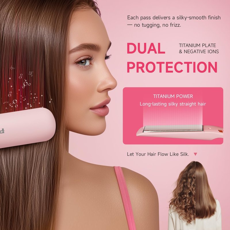 Flat Iron Hair Straightener - 1 Inch Titanium Fast Heating | 12 Temp Settings, Auto Shut Off, Dual Voltage for Silky Hair