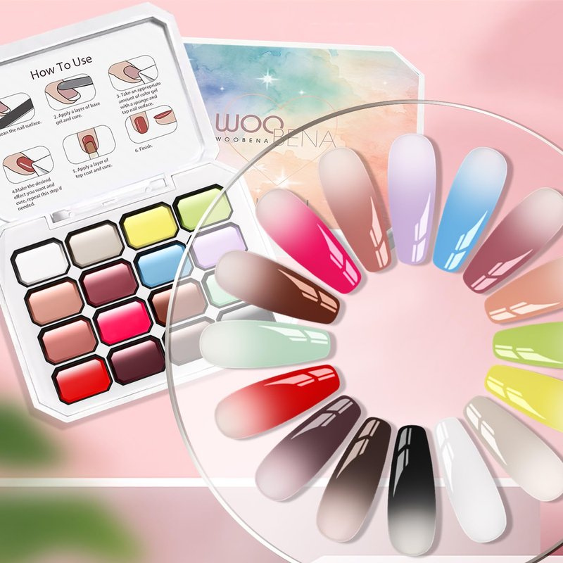 Gel Nail Polish Set - 16 Colors Gradient Patting Gel | Highly Pigmented No Wipe Ombre & Blooming Gel for DIY Nail Art