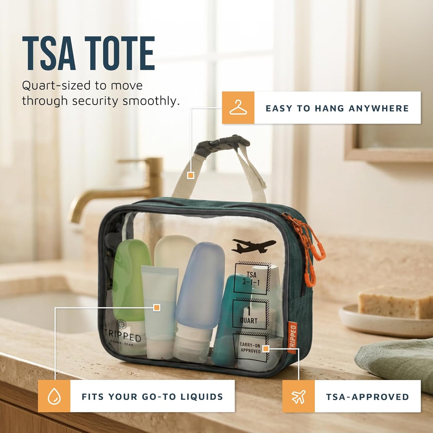 Travel Toiletry Bag Set - Hanging Organizer + TSA-Approved Liquid Bag + Ultralight Accessory Pouch