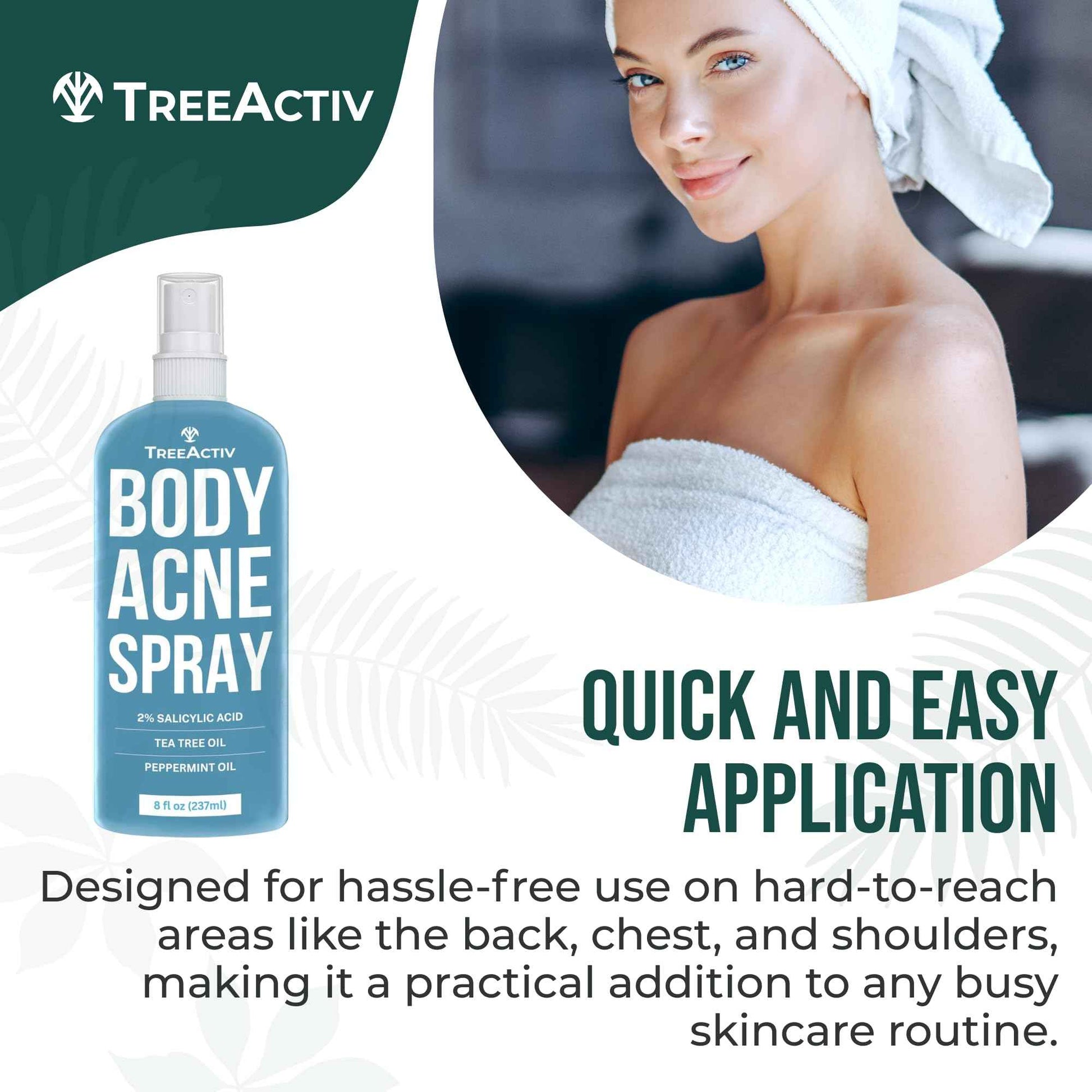 TreeActiv Body & Back Acne Treatment Original Formula, 8 fl oz, 2% Salicylic Acid, Cystic & Body Acne Spray for Chest, Shoulders & More, Bacne Treatment for Teens & Adults