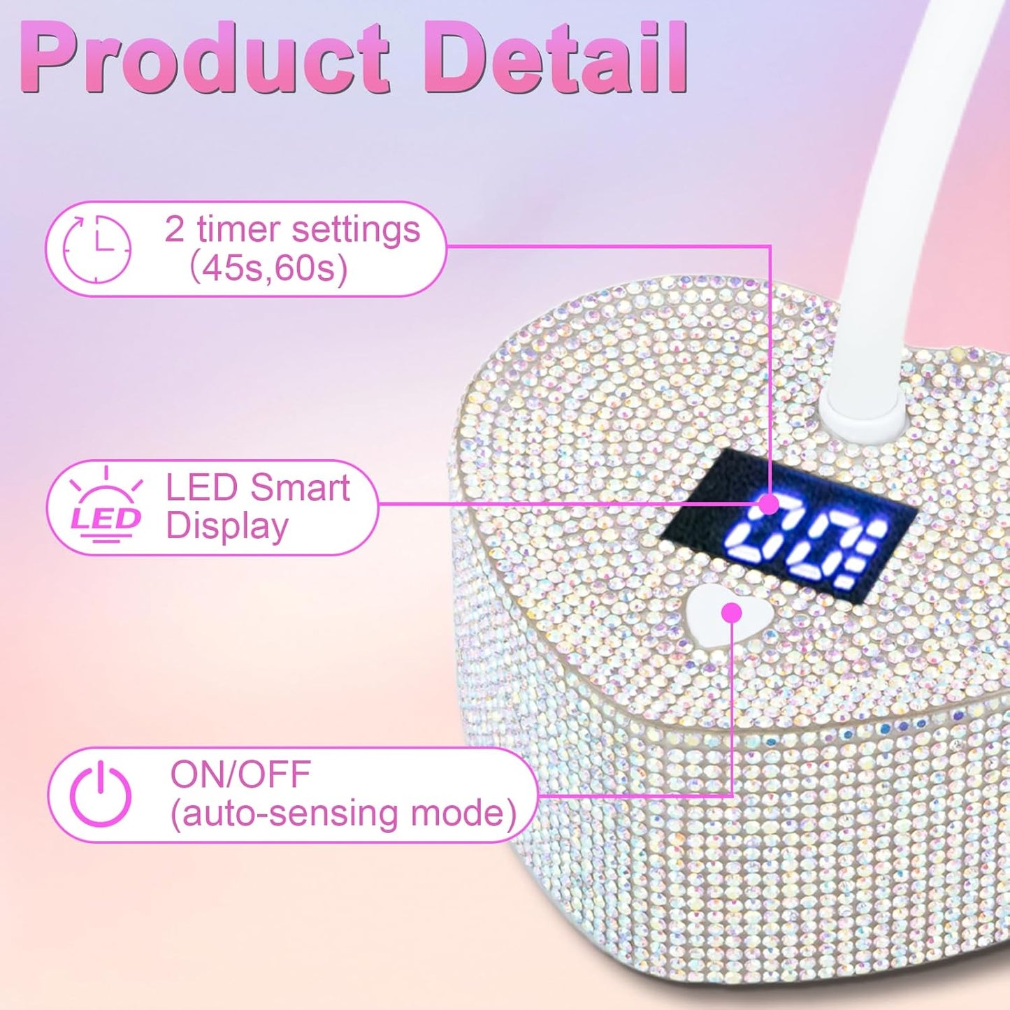 Mini UV Nail Lamp - 30W Fast Curing Gel Nail Light with Auto Sensor & 2 Timers | Rechargeable for Home & Salon Use