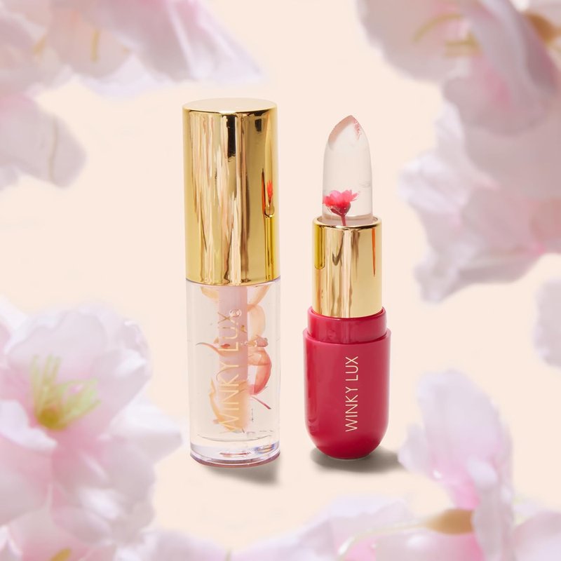 Winky Lux Pink Lip Kit – Ultra Nourishing Flower Petal Lip Balm & Hydrating Lip Oil | Winter Blossom Collection