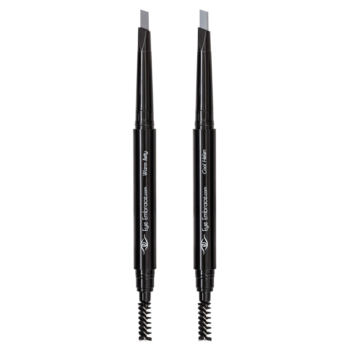 Eye Embrace Light Gray Eyebrow Pencils: Warm Betty & Cool Helen 2 Pack Bundle - Waterproof, Double-Ended Automatic Angled Tip & Spoolie Brush, Cruelty-Free