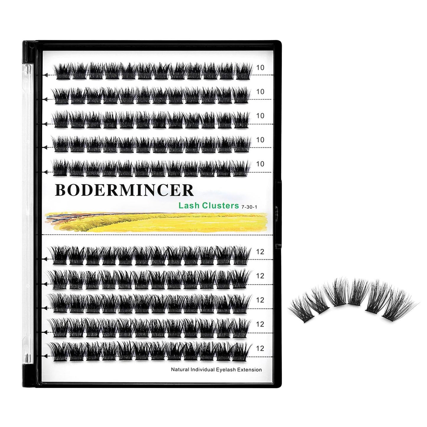 Bodermincer 120 Clusters 10mm+12mm/12mm+14mm Mixed Lash Cluster False Eyelash Individual Cluster EyeLashes Grafting Fake False Eyelashes Eyelash Extension (M01-Black-10mm)