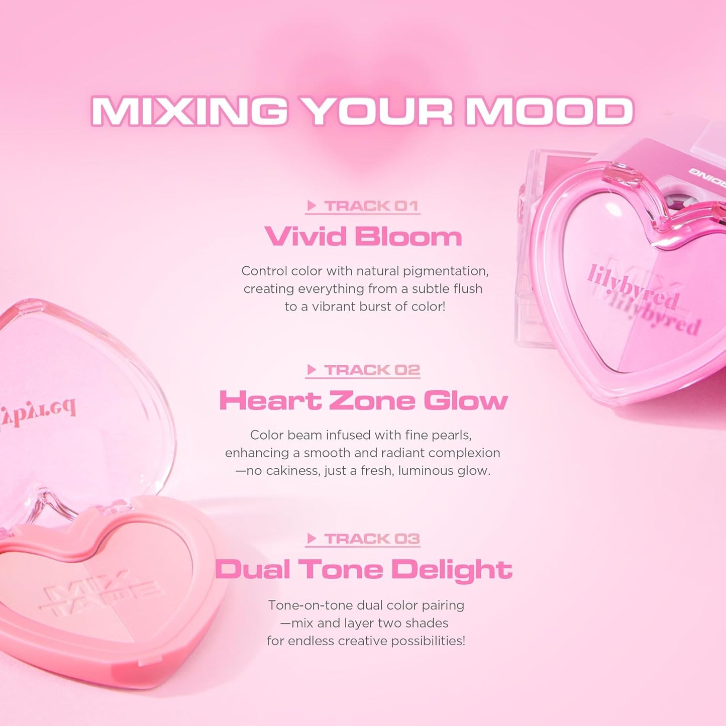 Lilybyred Luv Beam Cheek Duo - Heart-Shaped Korean Dual-Tone Powder Blush | Blendable Soft Glow, 0.14 oz (02 Joy Beam)