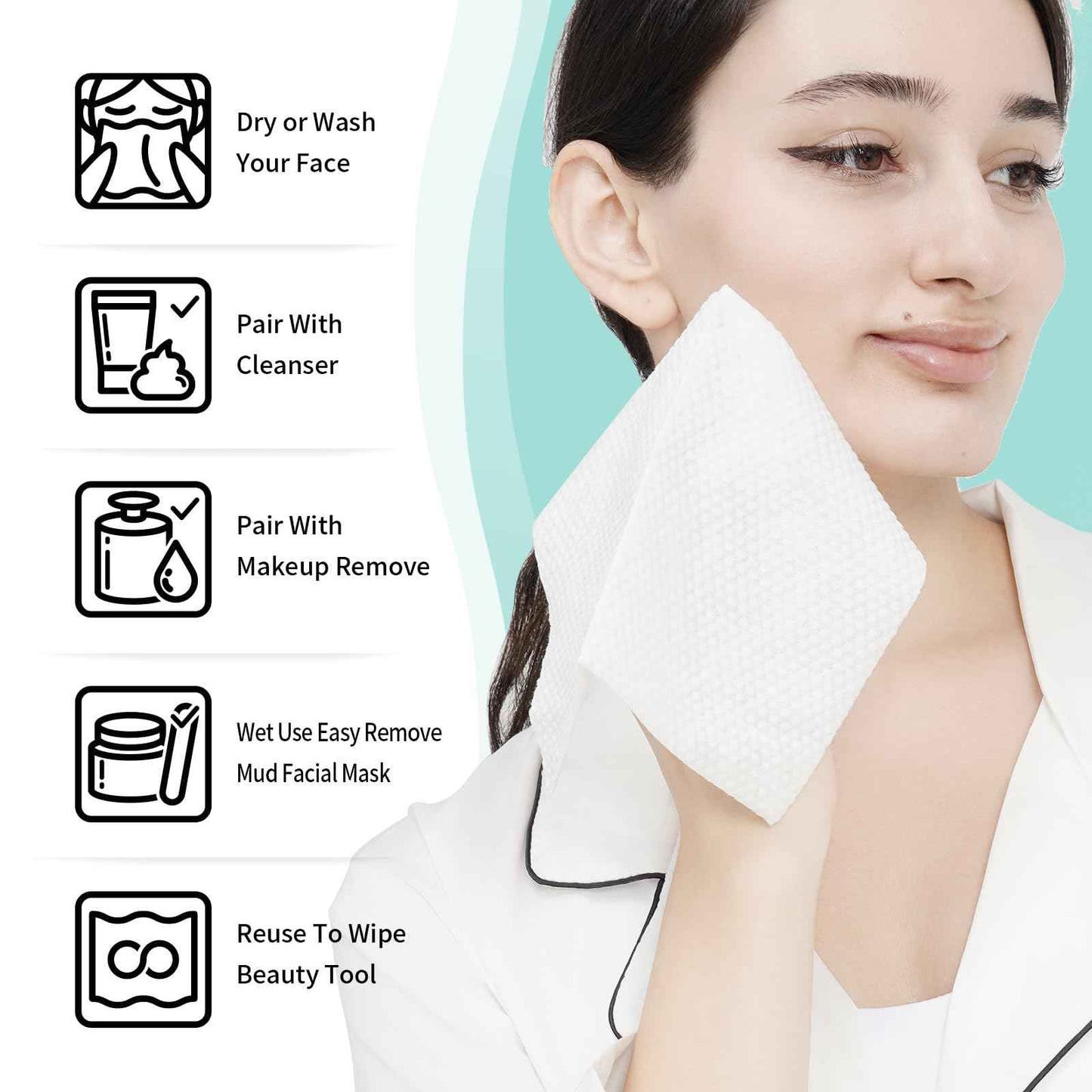 Face Towels Disposable 100% Cotton Biodegradable Facial Cleansing Cloths Extra Thick and Soft for Sensitive Skin, Lint-Free, Super Absorbent, Makeup Remover Dry Wipes for Face Cleansing