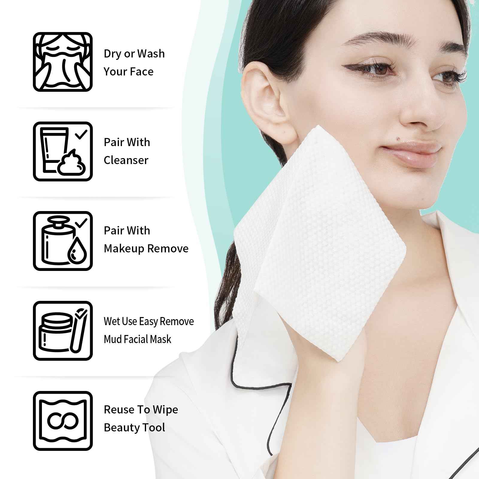 Face Towels Disposable 100% Cotton Biodegradable Facial Cleansing Cloths Extra Thick and Soft for Sensitive Skin, Lint-Free, Super Absorbent, Makeup Remover Dry Wipes for Face Cleansing