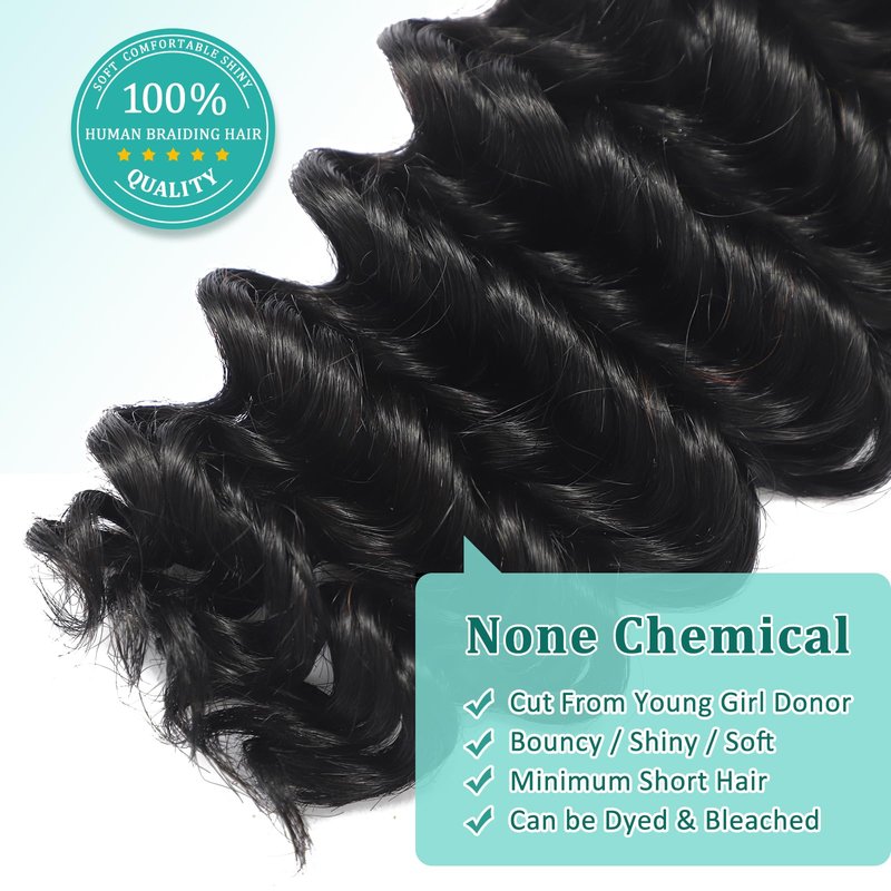 Human Braiding Hair for Boho Braids 16 Inch 120g Deep Wave Bulk Boho Human Hair for Braiding Curly Knotless Bohemian Braids 12A 100% Brazilian Virgin No Weft Extensions 3 Bundles/Pack Natural Black 1B