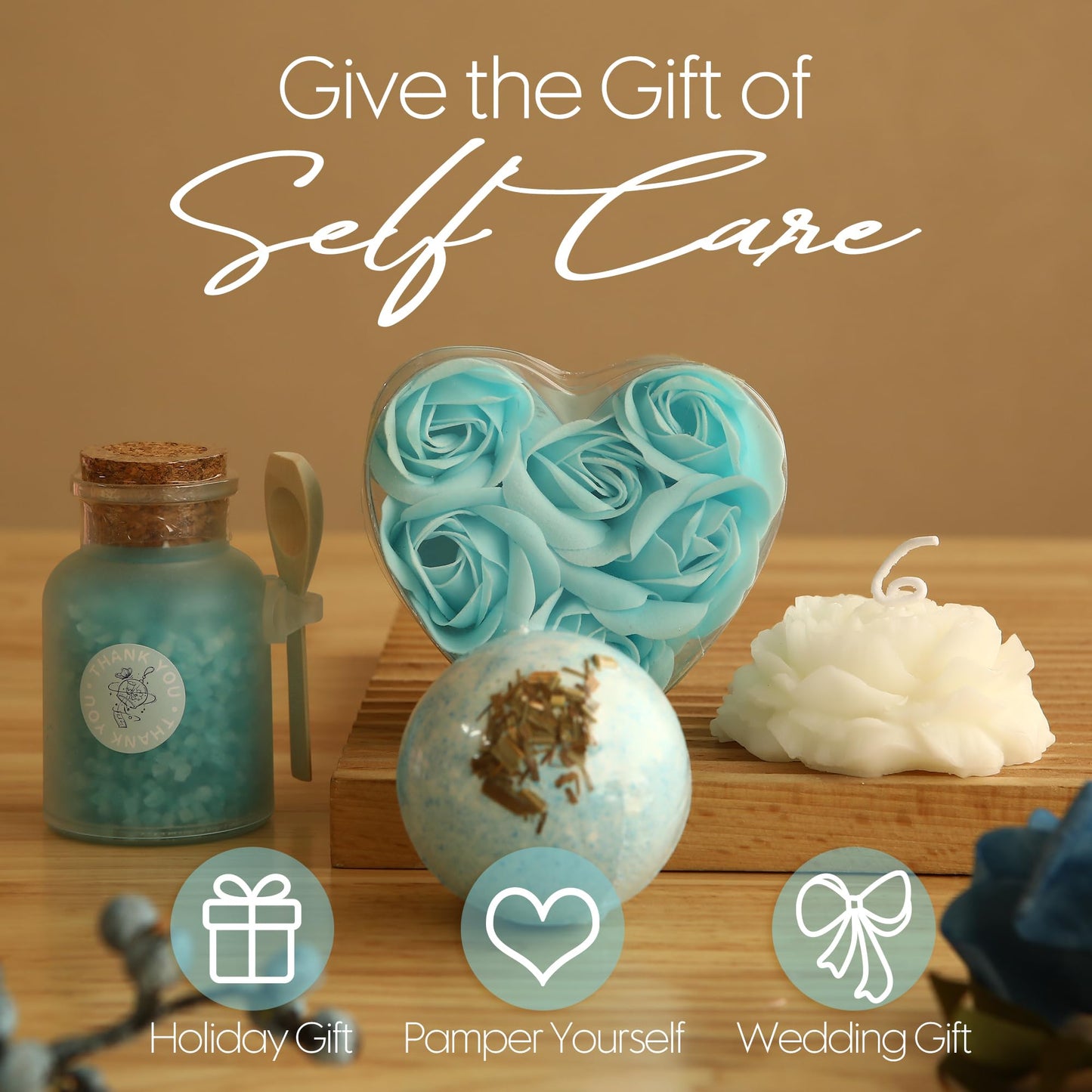 Sea Team 16-Pack Relaxing SPA Gift Set for Women, Valentine Day Gift, Shower Kit with Bath Bomb, Bath Salt, Handmade Soap, Cream, Essential oil, Gift Box Included, Rose