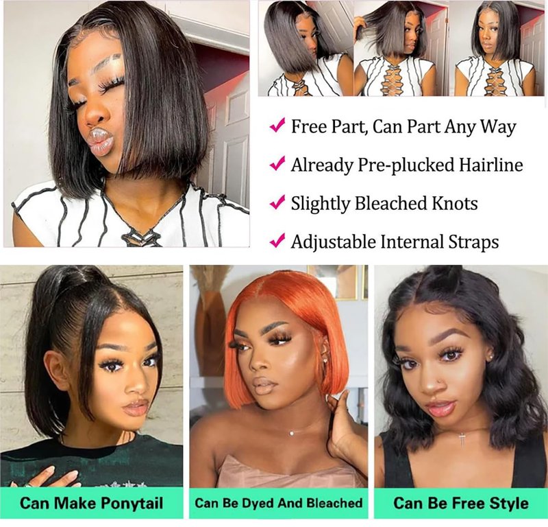 Sogram Bob Wig Human Hair 13x6 Lace Front Wigs Human Hair 180% Density Straight Frontal HD Transparent Short Bob Wigs for Black Women Pre Plucked Blunt Cut Wig(12 Inch)