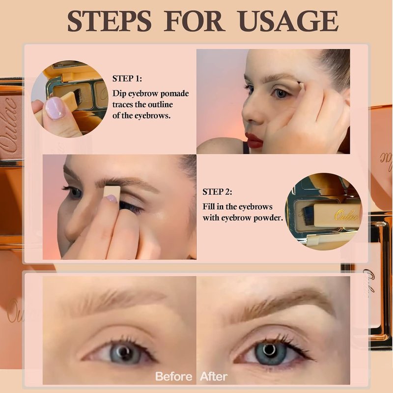 Waterproof Brown Eyebrow Powder Kit - Long-Lasting Pomade & Brush for Sparse Brows | 3.2 g/0.11 oz (Ginger)