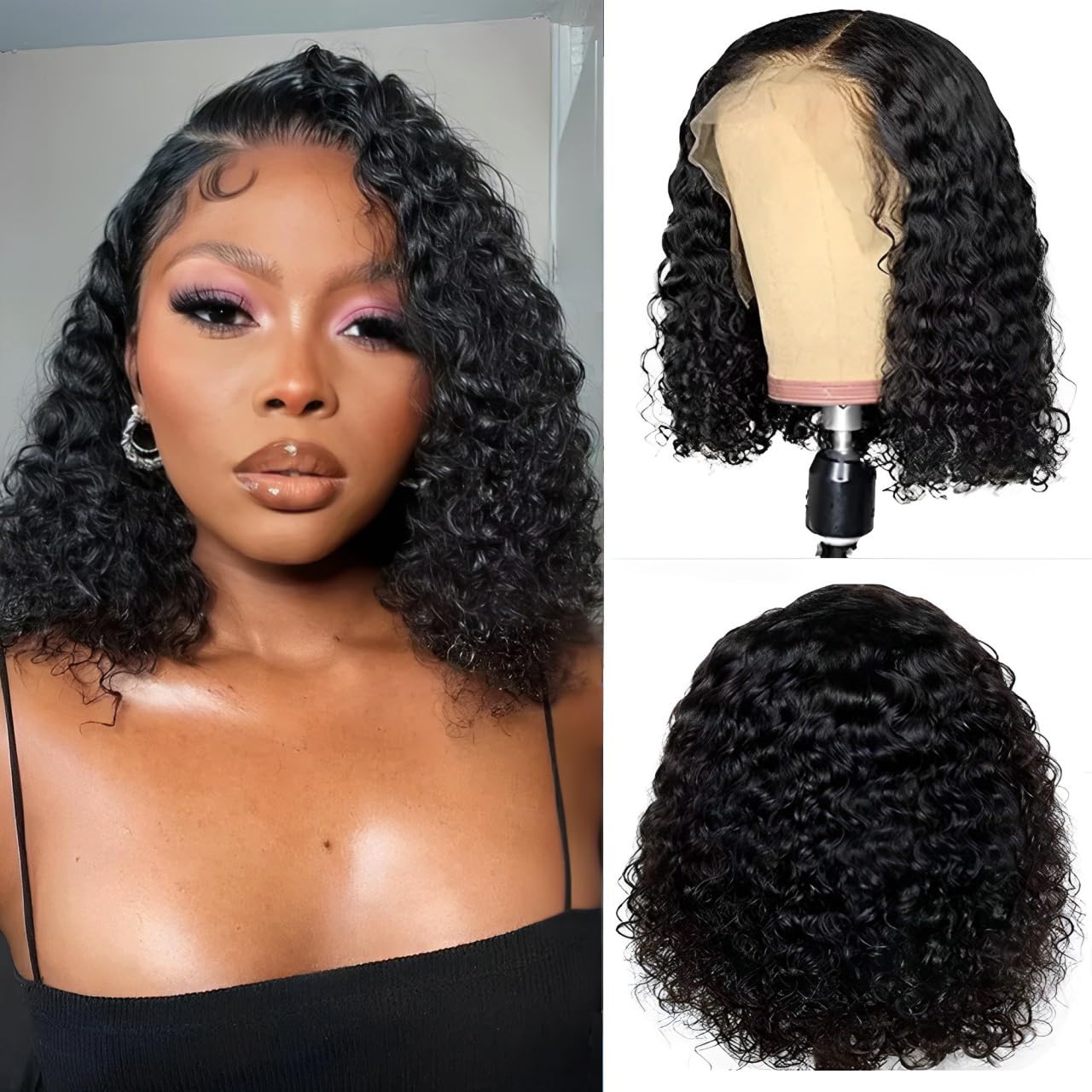 Jinhongze Curly Bob Wig Human Hair Deep Curly Wigs for Black Women 13x4 Lace Front Bob Wigs Human Hair Short Curly Bob Wig with Natural Hairline 10 Inch