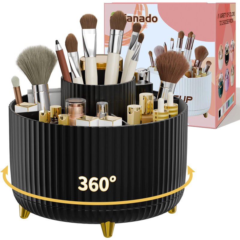 fanado Bling 360° Rotate Makeup Brush Holder Organizer, Makeup Organizers Countertop, Makeup organization and Skincare Storage for Vanity, Gift for Women Girls (Bling dz-White)