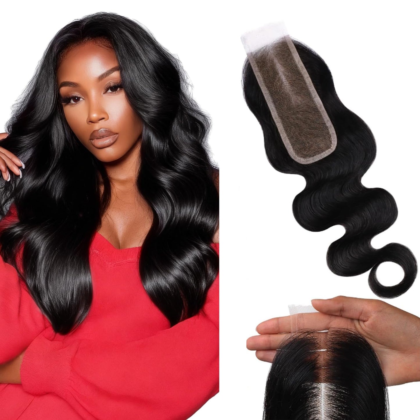 Lashey 2x6 SKINLIKE HD Lace Closure Human Hair Body Wave, 0.10mm Ultra-Thin Invisible Real HD Lace, Pre-Bleached Knots and Pre-Plucked Hairline 14 Inch Natural Black