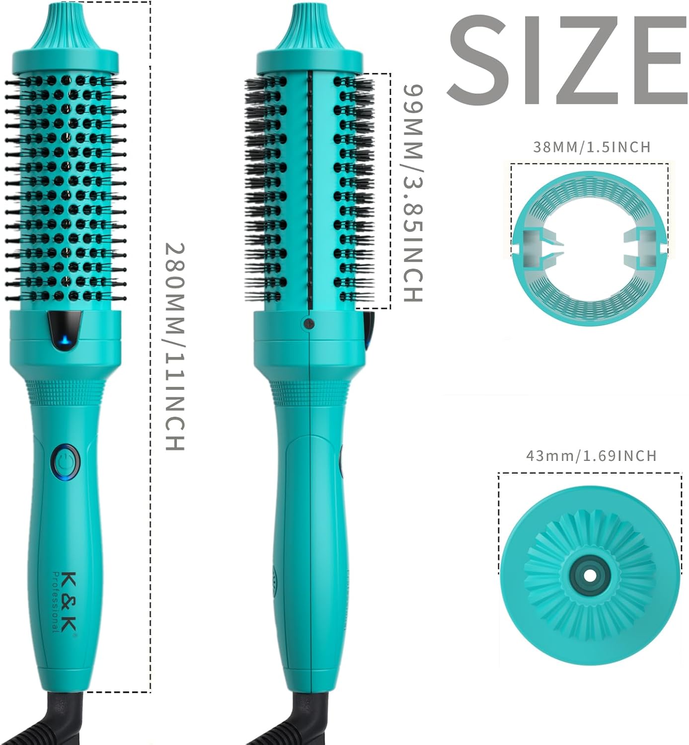 K&K Thermal Brush - 1.5 Inch Heated Round Curling Iron | Ionic Ceramic Volumizing Tool for Professional Styling