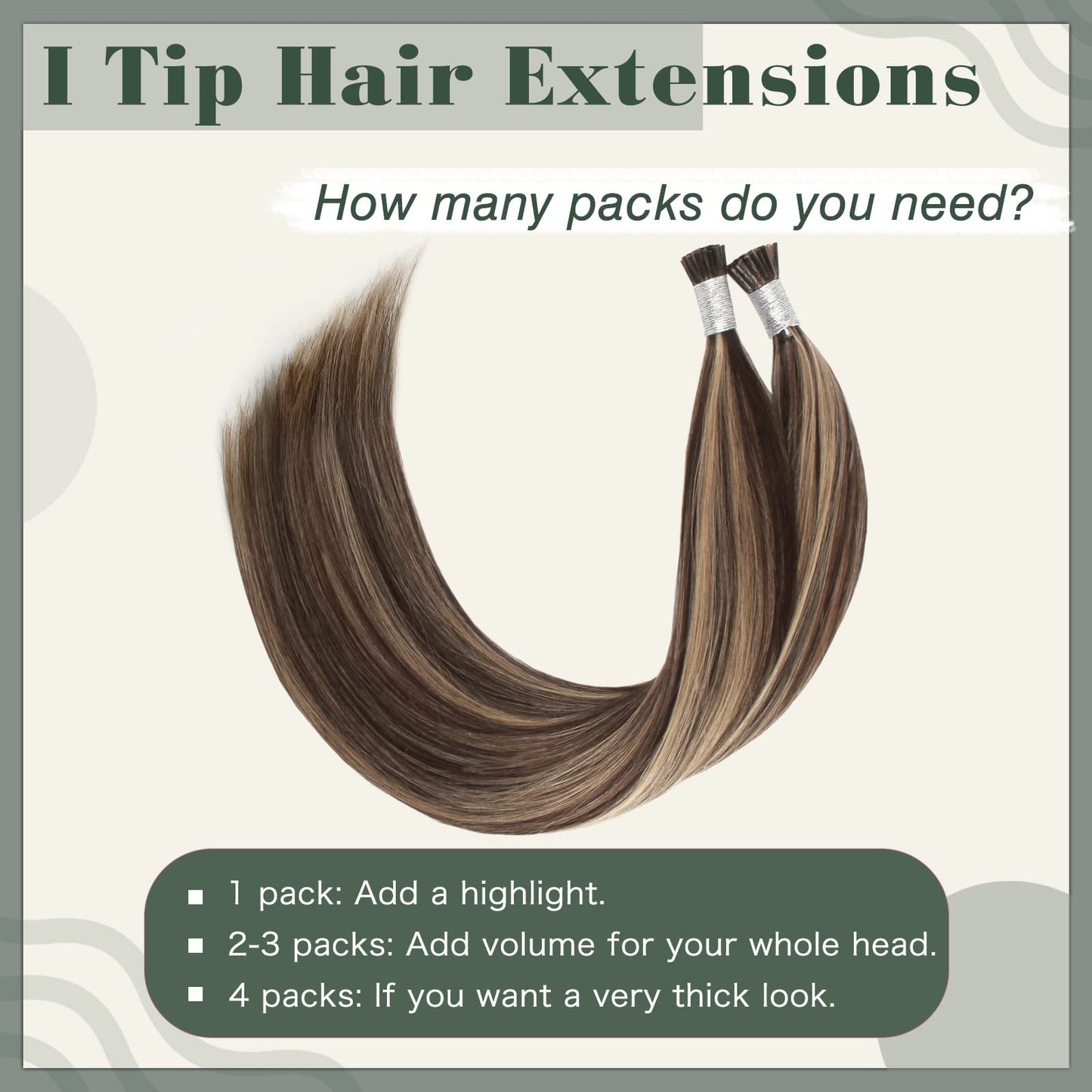 Sixstarhair Itip Hair Extensions Human Hair I Tip Extensions Chocolate Brown Highlighted Caramel Blonde Color 4/27 Cold Fusion Keratin Hair Extensions 14 Inch 50g/Pack 100Strands