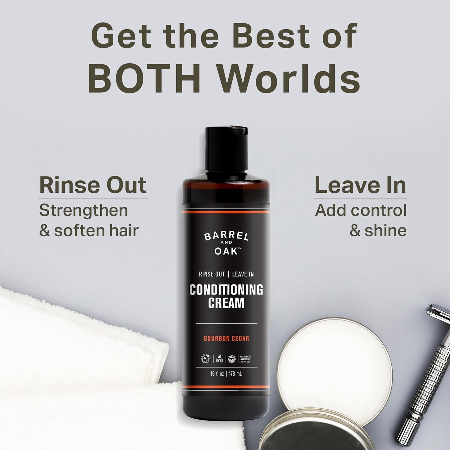 Leave In Conditioner Cream for Men - Dual-Use Styling & Hydration | Restores Dry Hair, Bourbon Cedar Scent, 16 oz