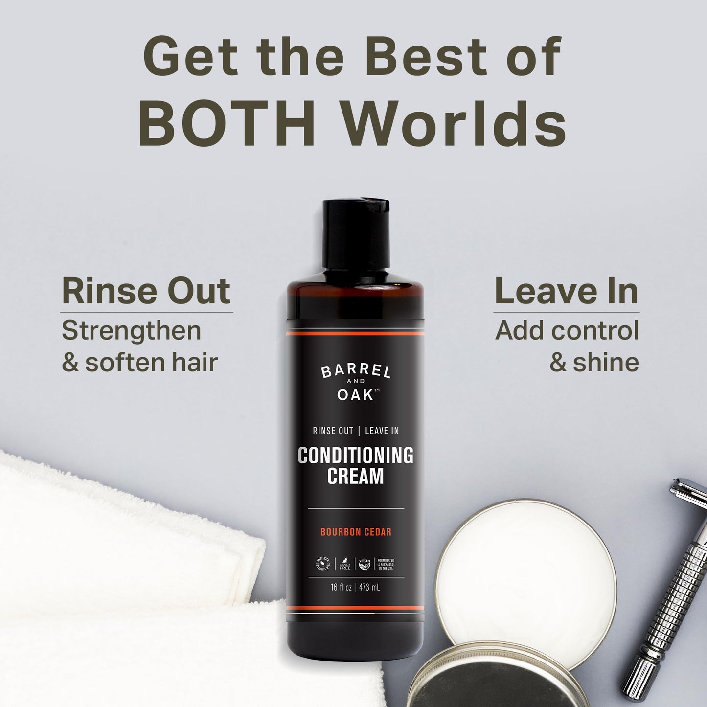 Barrel and Oak Shampoo and Conditioner Set, Mint and Eucalyptus Charcoal Shampoo and Bourbon Cedar Rinse-Out Leave In Conditioner for Men, Vegan Hair Care Essentials, 16 oz Each