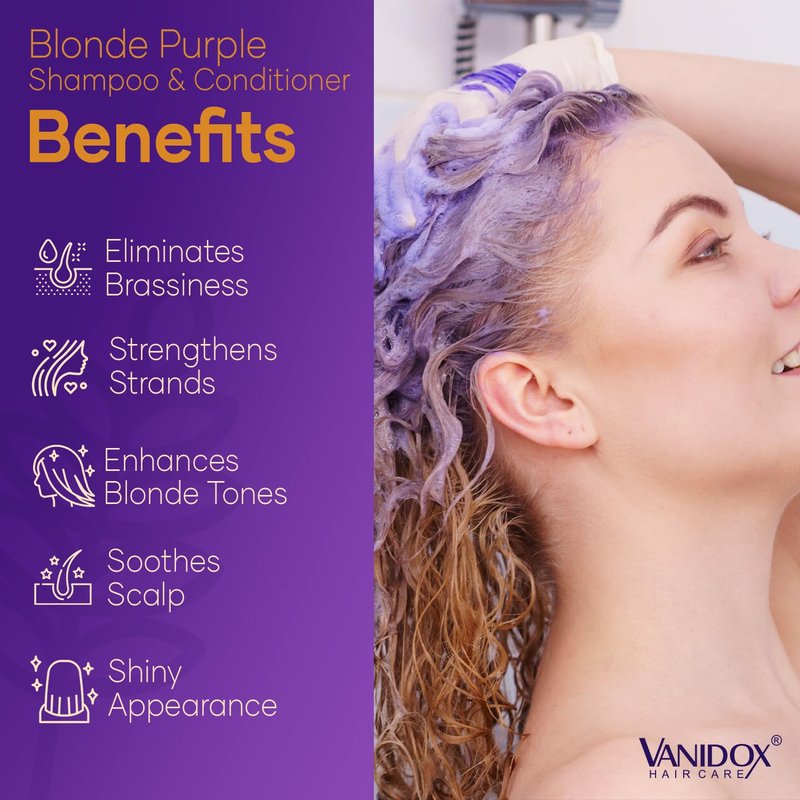 VANIDOX Purple Shampoo & Conditioner Set - Sulfate Free for Blondes & Highlighted Hair | 16 fl oz Each