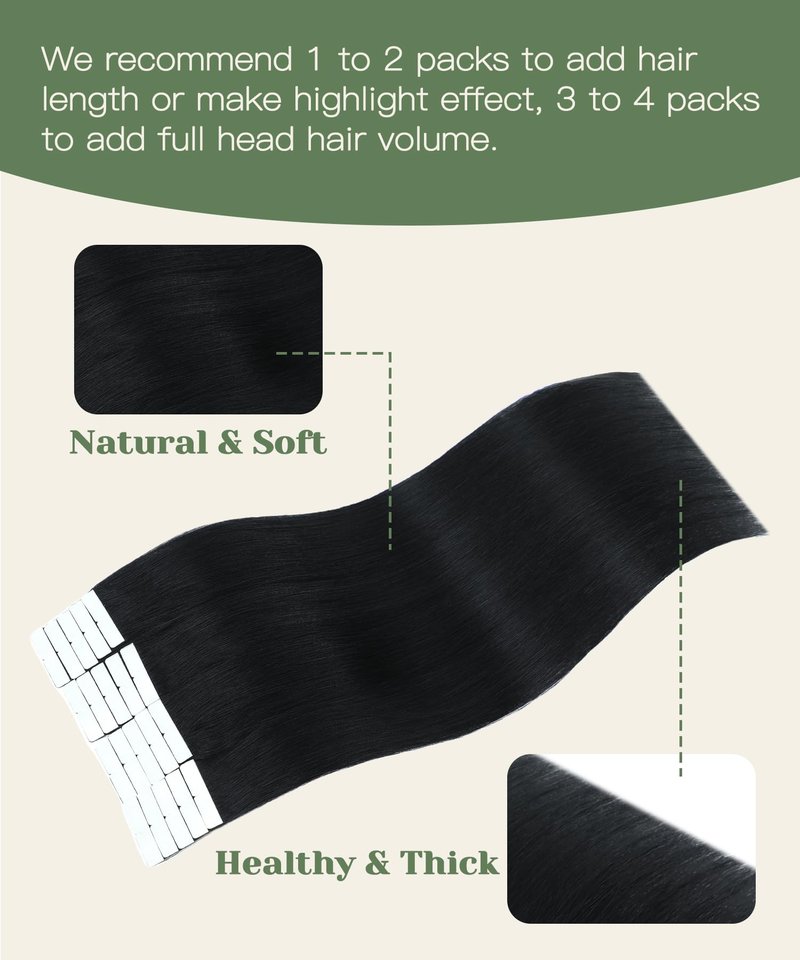 SURNEL Injected Tape in Hair Extensions 14 Inch Natural Real Human Hair Extension Jet Black Upgraded Seamless Remy Invisible Tape in Extensions 20Pcs 30g(#1,14)