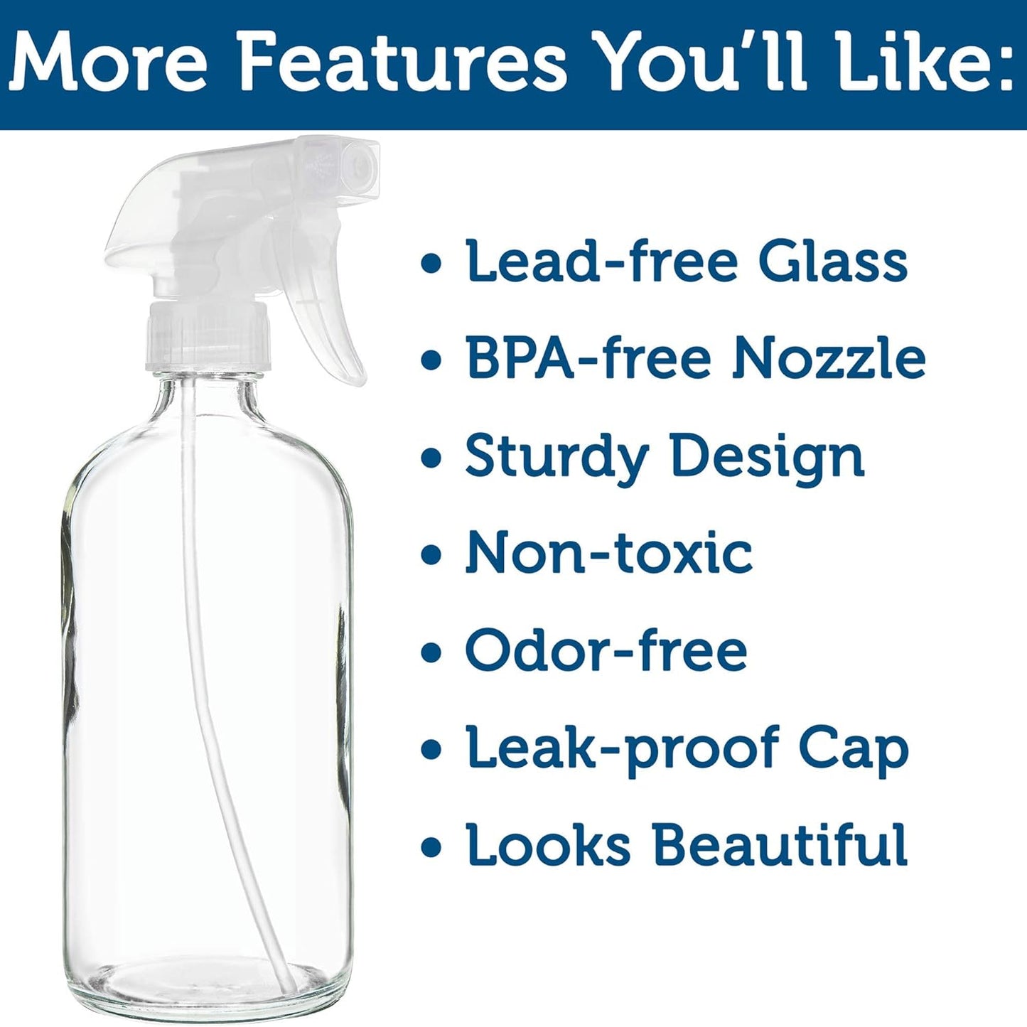 Clear Glass Spray Bottles - Refillable 16 oz Containers for Essential Oils, Cleaning, Aromatherapy | 2 Pack with Mist & Stream Sprayer