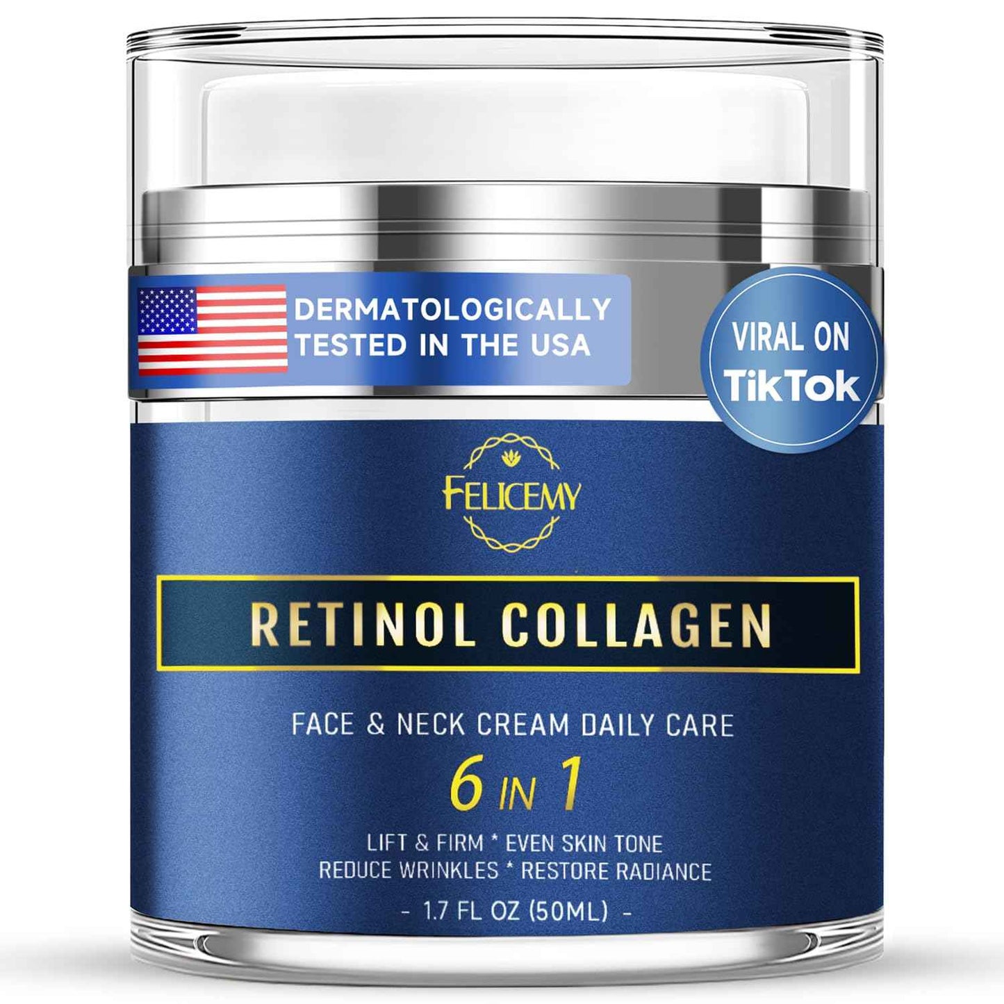 Felicemy 6-in-1 Face Cream for Men, Mens Face Moisturizer, Anti-Aging Face Cream for Men with Retinol Collagen & Hyaluronic Acid, Eye Bags & Dark Spot Remover, After Shave Lotion 1.7 Fl Oz