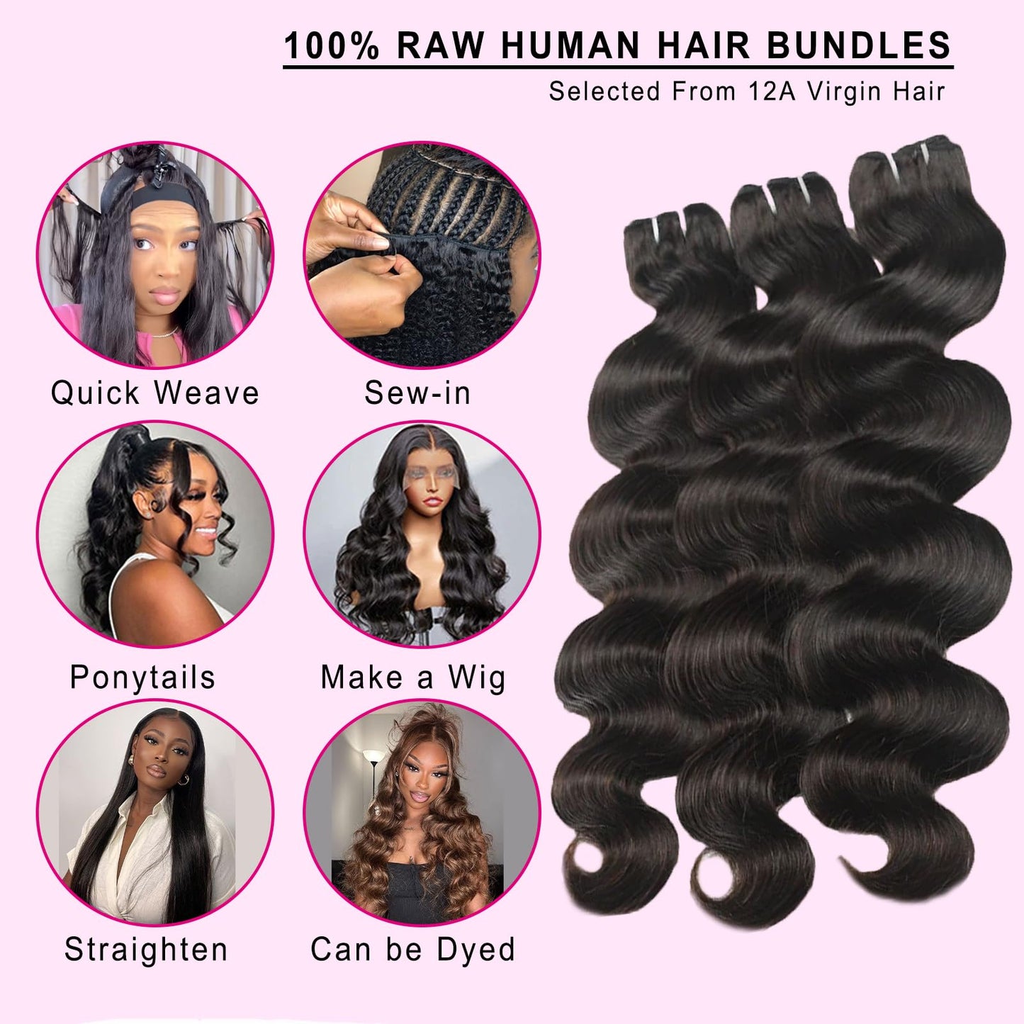 12A Human Hair Bundles Body Wave 100% Unprocessed Brazilian Virgin Bundles Human Hair Real Human Hair Extensions Natural Black