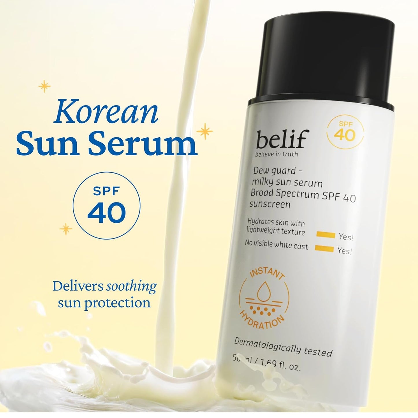 Belif Milky Niacinamide Sunscreen SPF 40 - Lightweight Invisible Sun Serum with 7 Types of Hyaluronic Acid | Hydrating Makeup Primer (1.69 fl. oz)