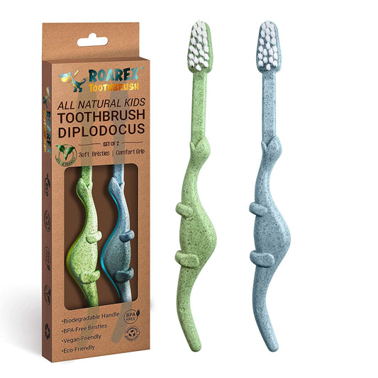 ANPEI ROARex Vegan Kids Toothbrush | Dino Design | Biodegradable & Compostable Natural Plant-Based Toothbrush | Dinosaur Theme | 1% for the Planet