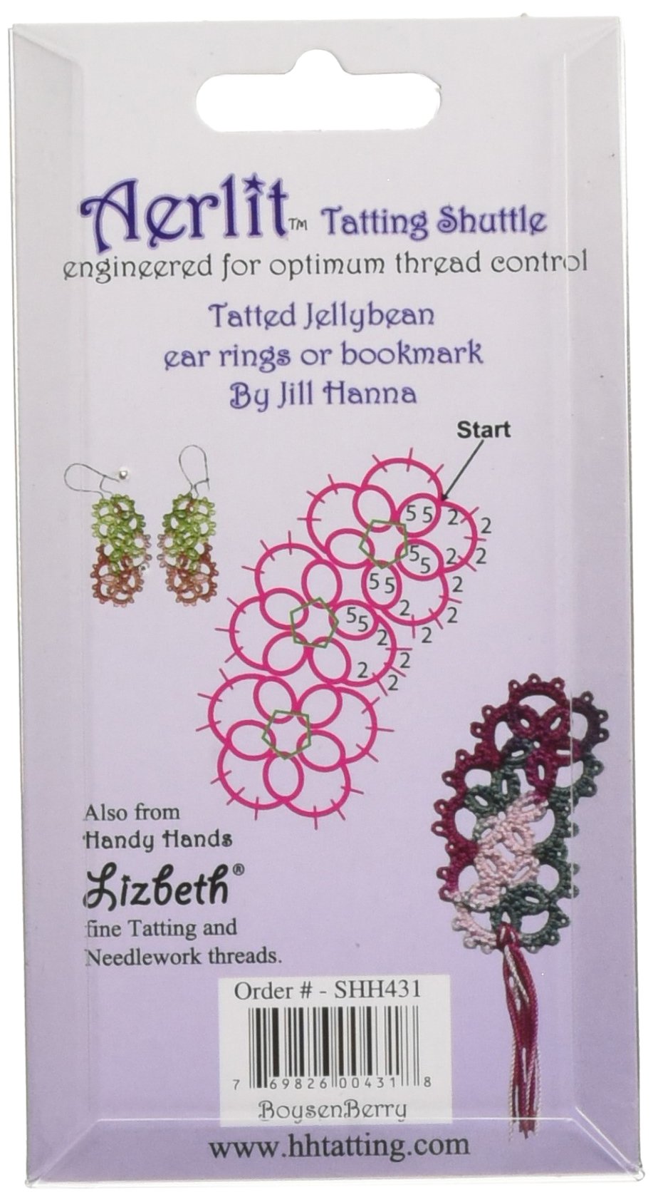 Handy Hands Aerlit Tatting Shuttle with 2 bobbins SHH431, Boysenberry