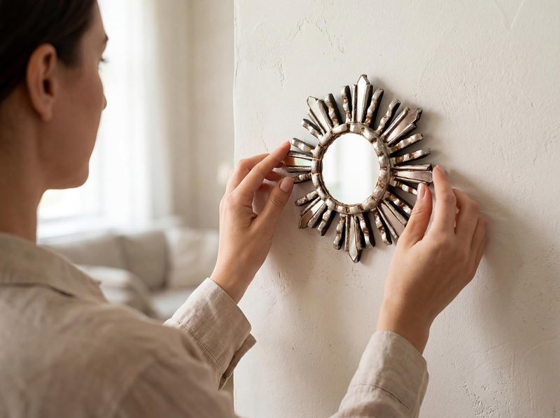 Sunburst Wall Mirror - Hand-Carved Peruvian Wood Round Decorative Accent | 6" Silver