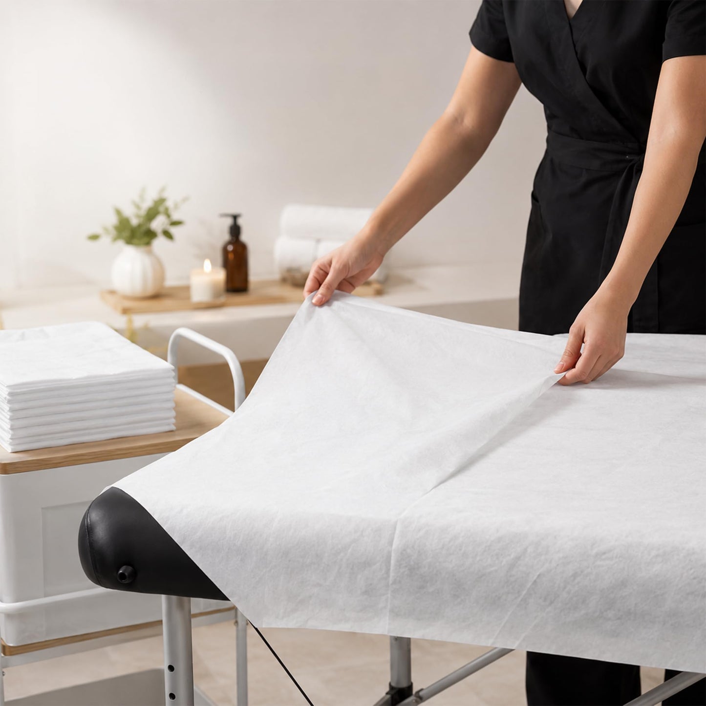 ForPro Premium Disposable Massage Table Sheets, 100 Pcs Non-Woven Fabric, 100% Breathable, Soft, Hygienic, 31" x 71", White