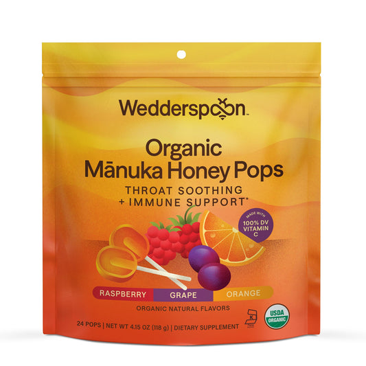 Wedderspoon Organic Manuka Honey Lollipops | Variety Pack | 24 Count | Genuine New Zealand Manuka Honey + Vitamin C | Non-GMO, No Artificial Flavors or Colors | Soothing Pops for Kids & Adults