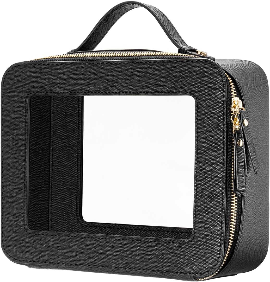 Clear Makeup Bag for Women - Waterproof Cosmetic Organizer Case | Portable Travel Toiletry Bag (Black)