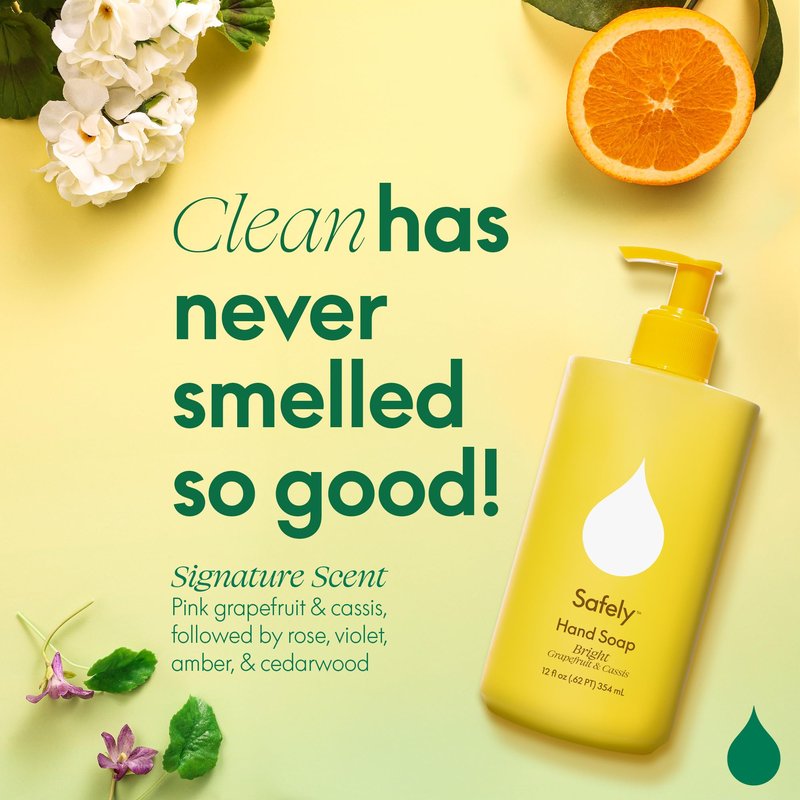 Safely Hand Soap - Plant-Based Moisturizing Aloe & Coconut Formula with Signature Bright Scent | Paraben-Free, Skin-Calming | Liquid Hand Soap Refill, 12 fl oz, Pack of 6