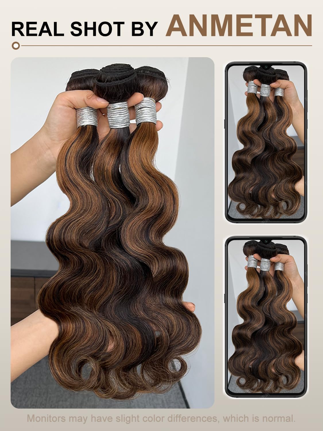 Thick 12A Remy Hair F1B/30 Highlight Honey Blonde Balayage Colored 2 Tone Single Wavy Bundle 12 Inch