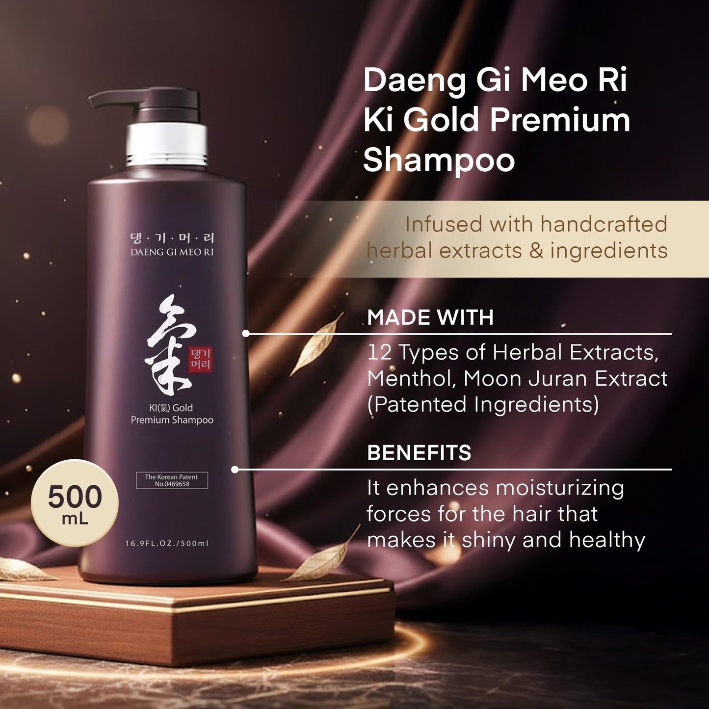 Daeng Gi Meo Ri- Ki Gold Premium Shampoo, Promoting Hair Growth, Effectively Moisture to Dry and Rough Hair, No Artificial Color 16.9 Fl Oz