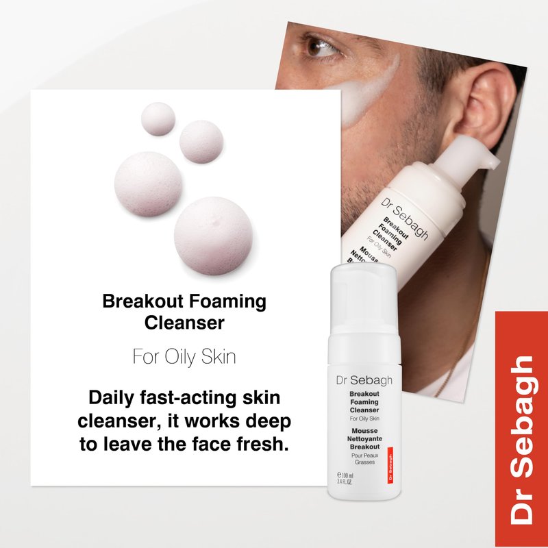 Dr Sebagh Breakout Foaming Cleanser (3.4 fl oz) - Face Wash for Acne Prone/Oily Skin - Purifies, Clears & Hydrates - Foam Face Wash for Oily Skin - Deep Pore Cleanser - Facewash