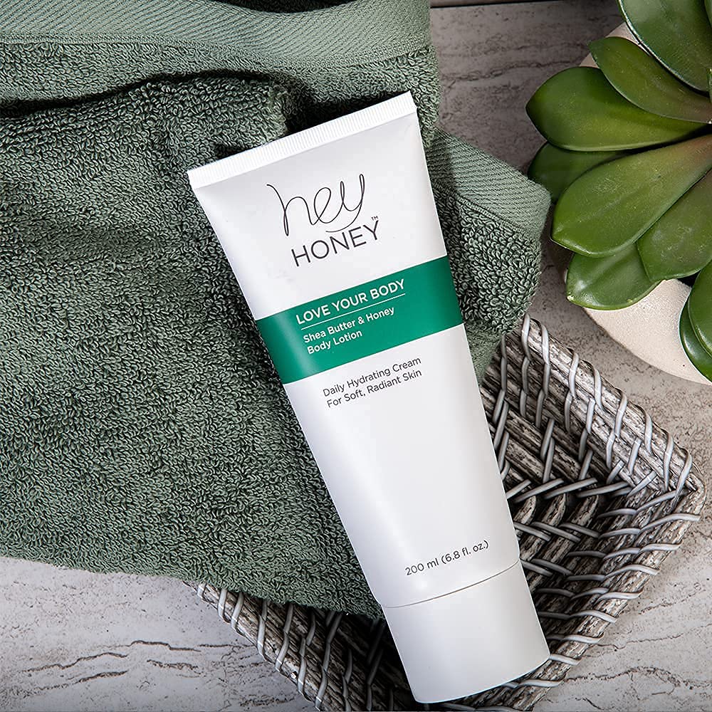 Hey Honey Skincare Love Your Body Shea Butter & Honey Body Lotion | All Over Body Moisturizing For Dry Skin Softens & Replenishes While Providing A Natural Glow & Skin Elasticity | 6.8 Oz.