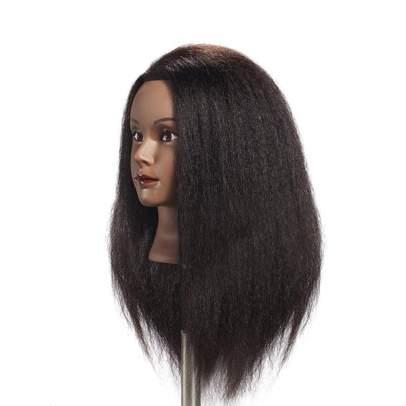 Mannequin Head 100% Real Hair Training Head Manikin for Hairdresser Training and Styling Practice Cosmetology Doll Head Practice Braiding Hair - With Clamp Stand