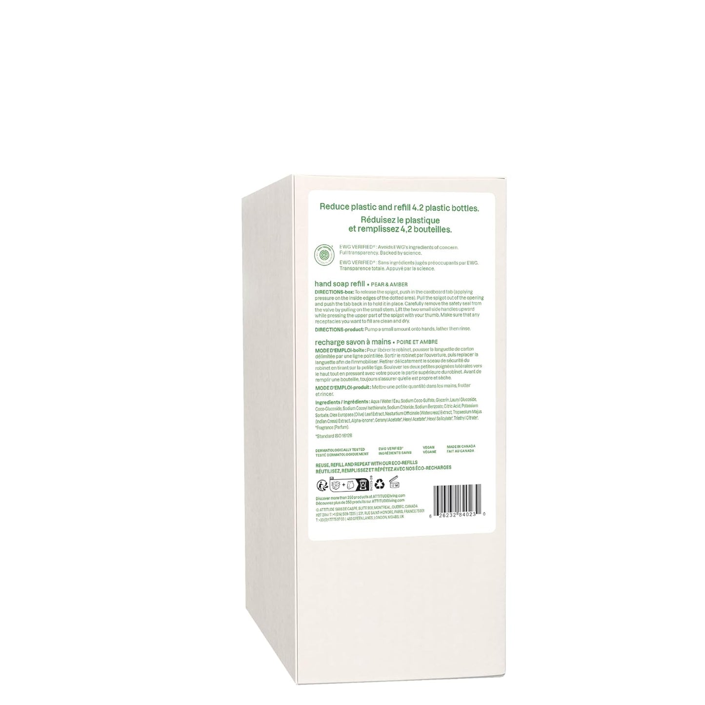 ATTITUDE Liquid Hand Soap - EWG Verified, Plant-Based Vegan Formula | Pear & Amber, 67.6 Fl Oz