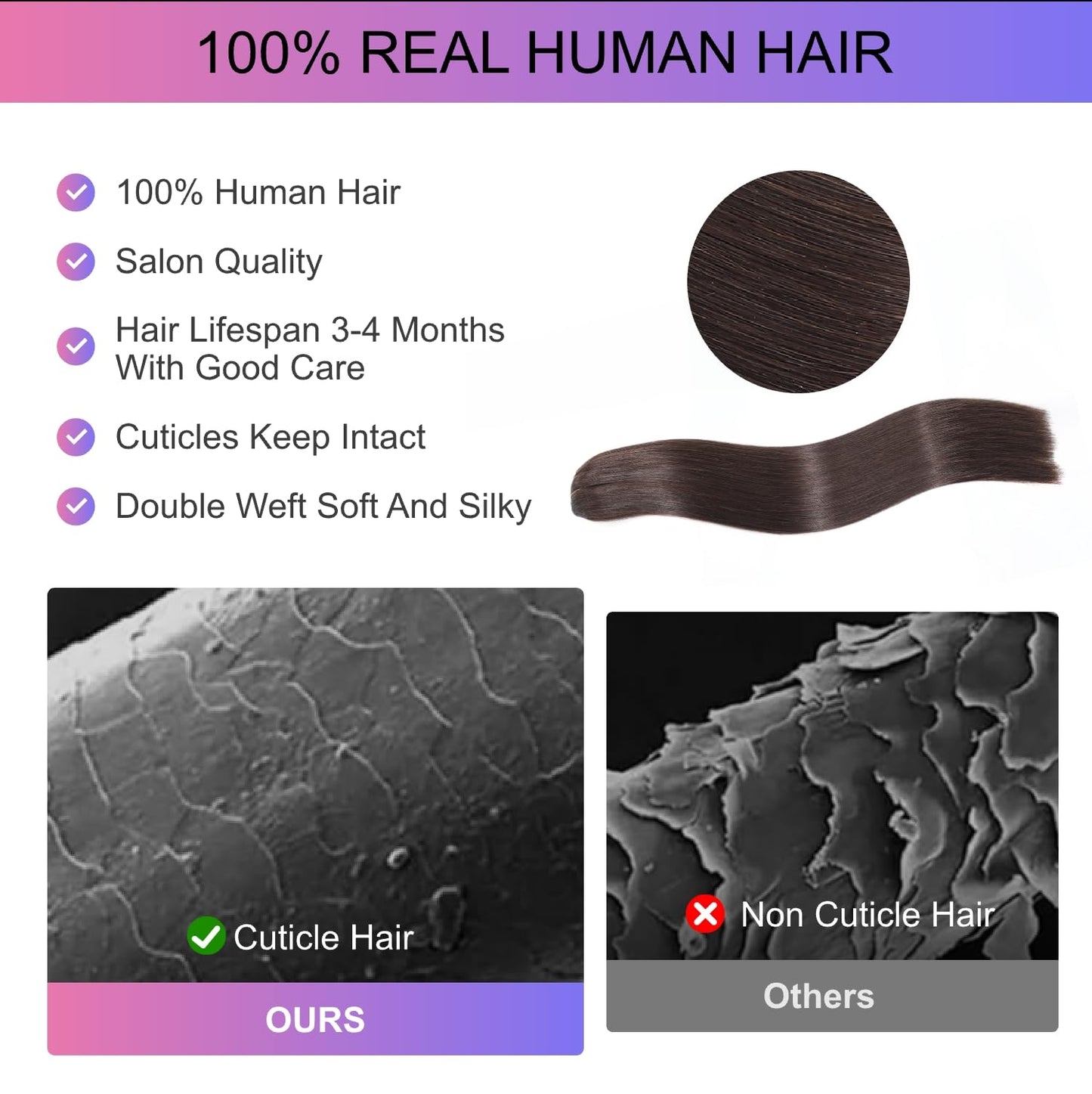 MEYOFUN Dark Brown Clip in Hair Extensions, 18 Inch 100g/3.5oz, 2 Dark Brown Hair Extensions Real Human Hair, Invisible Seamless Remy Human Hair Clip Extensions for Women 8pcs Per Set with Double Weft